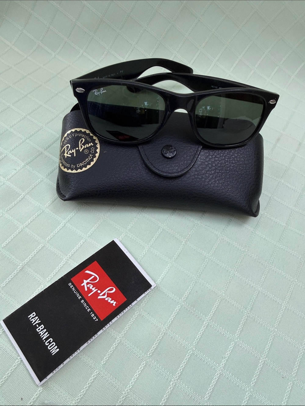 Ray-Ban Black Frame Sunglasses with Dark Green Lenses